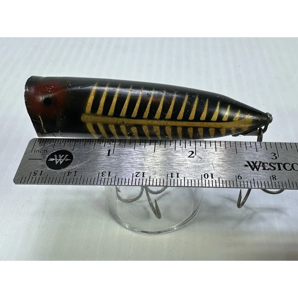 Vintage Heddon Chugger Spook Fishing Lure Top Water Black Gold Red